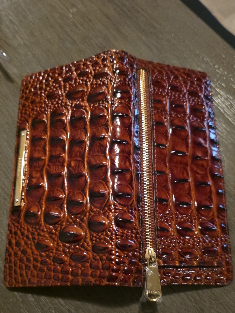 Brahmin Croc-Embossed Continental Wallet in pecan. - Picture 6 of 8
